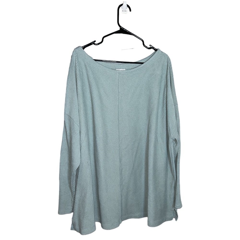 AVA & VIV Green Ribbed Slouched Shoulder Sweater